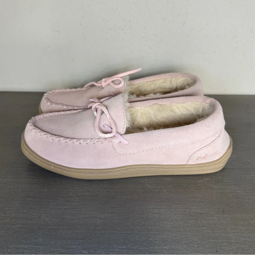 My Slippers MyPillow Pink Suede Faux Fur Lined Moccasin Slippers Women's Size 7 - Picture 2 of 7